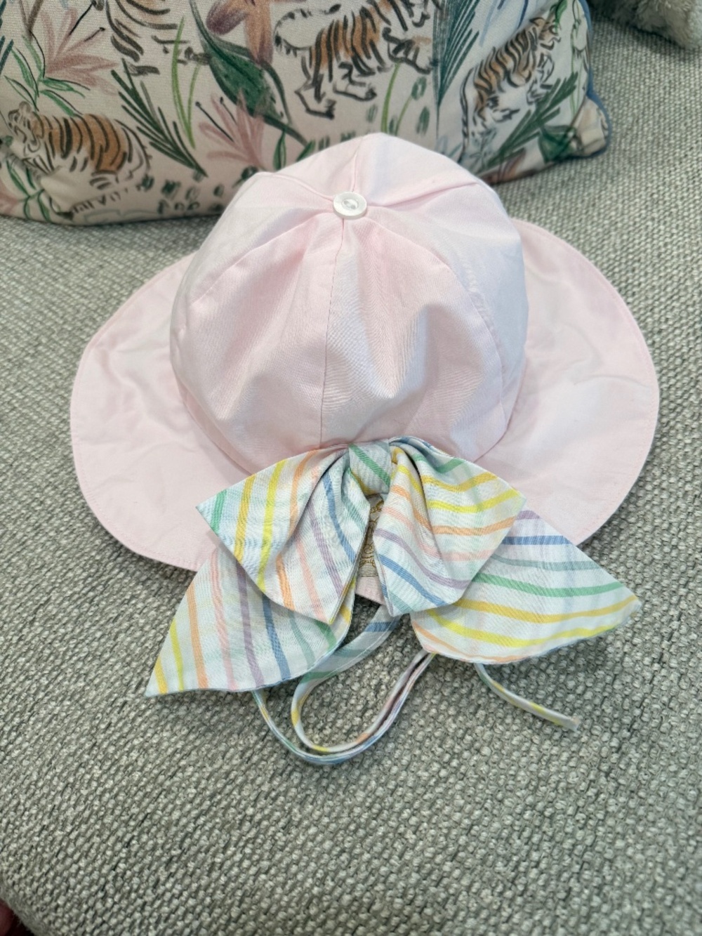 Baby Girls Beaufort Bonnet Company Pink Sun Hat with Striped Bow -Size Medium